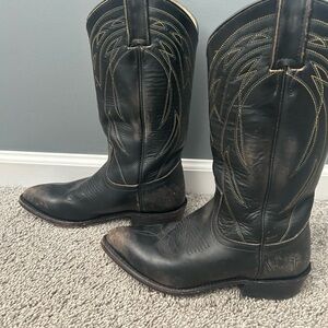 Frye Billy Pull On Black Leather Cowboy Boots